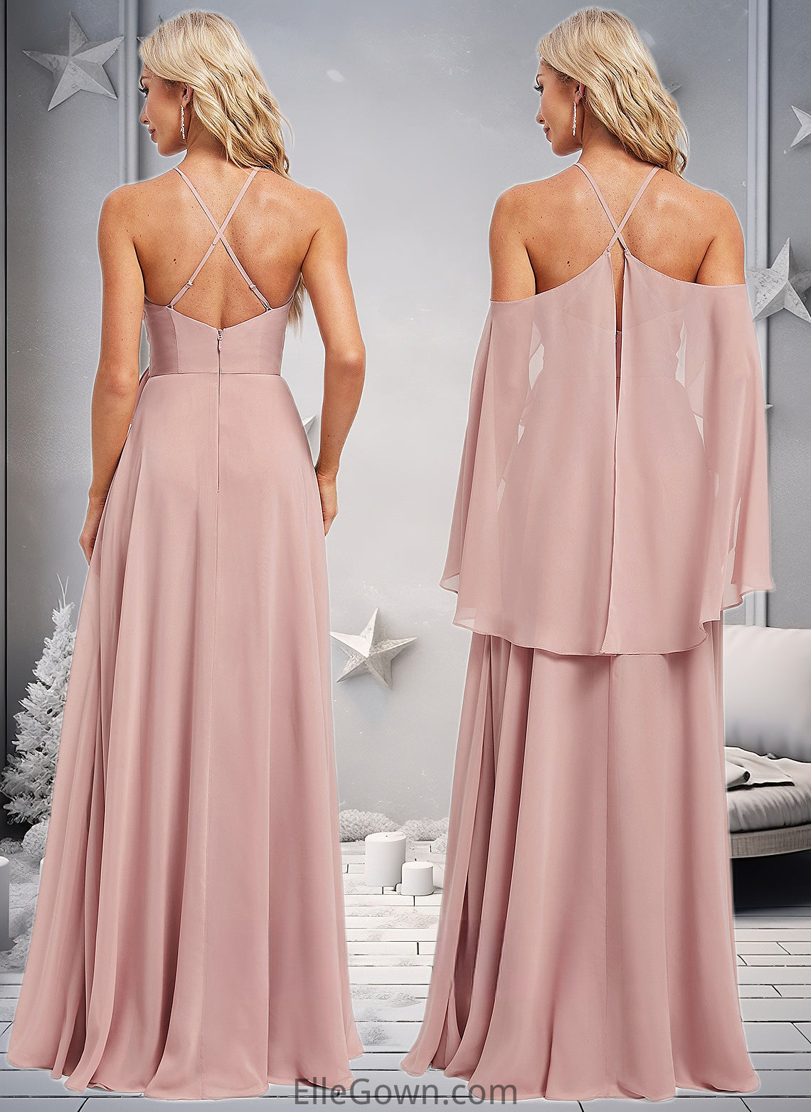 Gwendolyn A-line Halter Floor-Length Chiffon Bridesmaid Dress DEP0025821