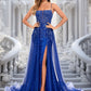 Pearl Trumpet/Mermaid Straight Sweep Train Tulle Sequin Prom Dresses With Sequins Appliques Lace DEP0025857