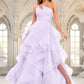 Lynn Ball-Gown/Princess Asymmetrical One Shoulder Floor-Length Tulle Prom Dresses DEP0025867