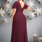 Kaila A-line Boat Neck Floor-Length Chiffon Bridesmaid Dress With Ruffle DEP0025827