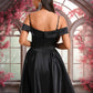 Briley A-line Off the Shoulder Short Satin Homecoming Dress DEP0025704