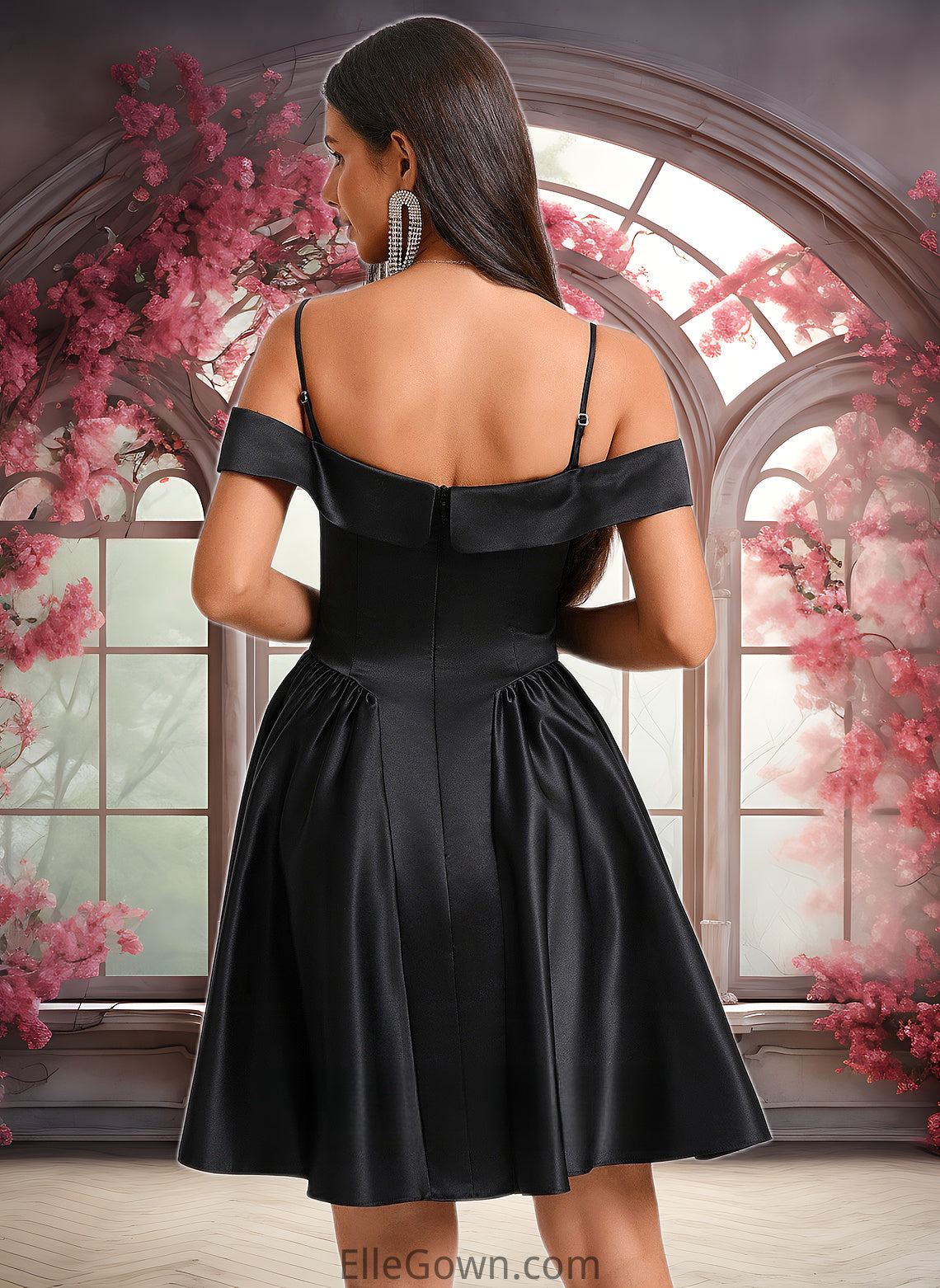 Briley A-line Off the Shoulder Short Satin Homecoming Dress DEP0025704