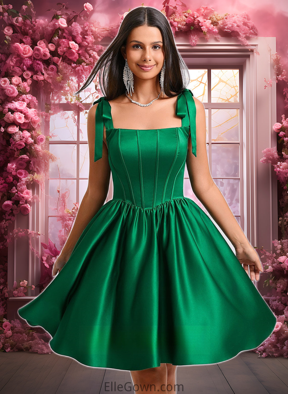 Eliana Ball-Gown/Princess Straight Short Satin Homecoming Dress With Bow DEP0025645