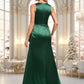 Kelsie Trumpet/Mermaid V-Neck Floor-Length Stretch Satin Bridesmaid Dress DEP0025812