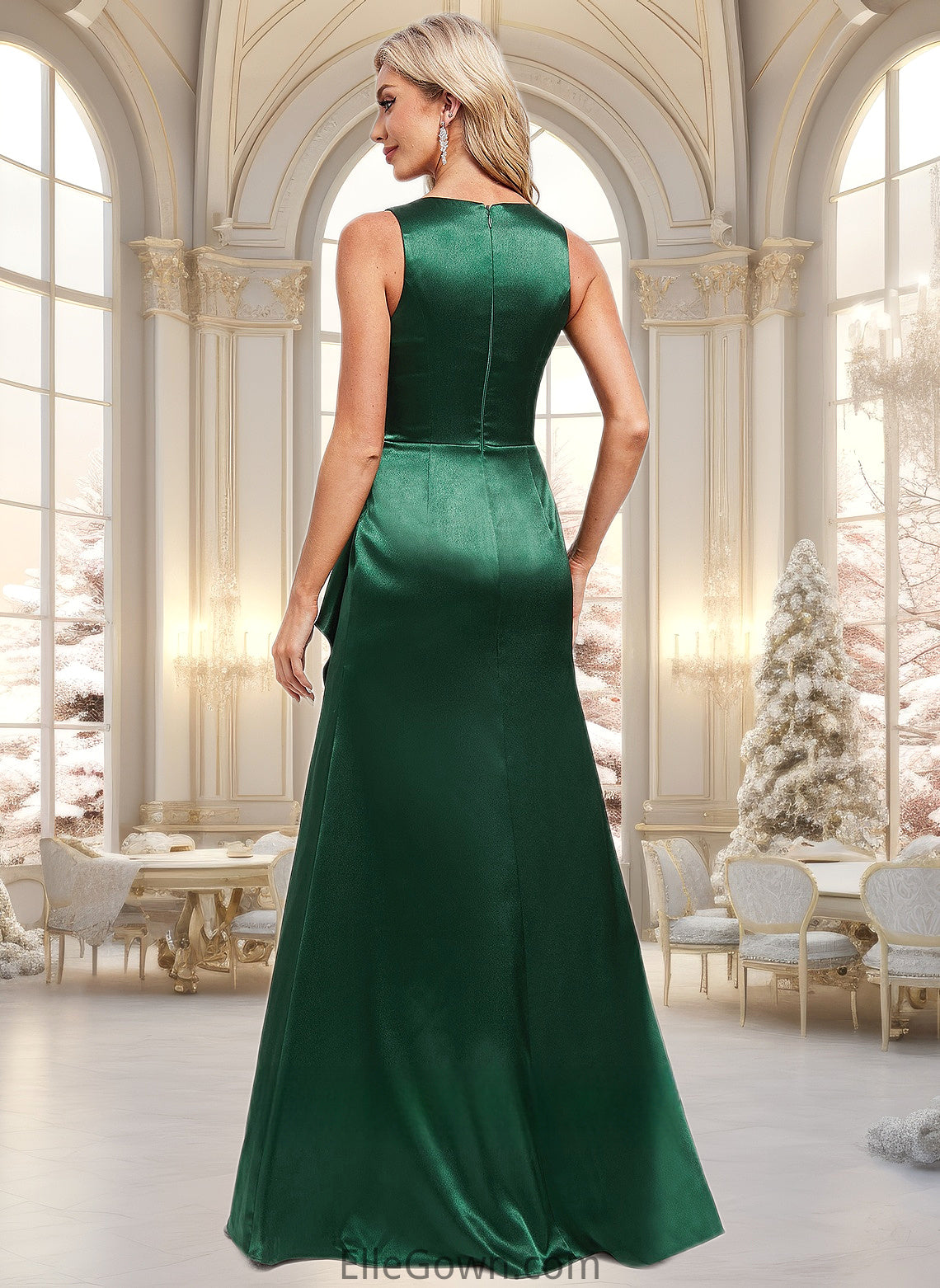 Kelsie Trumpet/Mermaid V-Neck Floor-Length Stretch Satin Bridesmaid Dress DEP0025812