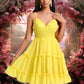 Presley A-line V-Neck Short Chiffon Homecoming Dress With Ruffle Sequins DEP0025700