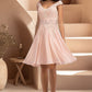 Hazel A-line V-Neck Knee-Length Chiffon Lace Homecoming Dress With Beading DEP0020565