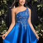 Tara A-line One Shoulder Short Satin Homecoming Dress With Appliques Lace Sequins DEP0025657