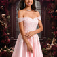 Ireland A-line Off the Shoulder Short Satin Homecoming Dress With Rhinestone Beading Appliques Lace DEP0025679