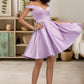 Azul A-line Off the Shoulder Short/Mini Satin Homecoming Dress With Bow DEP0020568