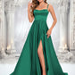 Carleigh A-line Sweetheart Sweep Train Satin Prom Dresses DEP0025846