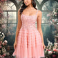 Dania Ball-Gown/Princess Scoop Short Tulle Lace Homecoming Dress With Ruffle DEP0025676