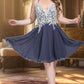 Summer A-line V-Neck Short/Mini Chiffon Homecoming Dress With Beading Sequins DEP0020564