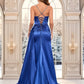 Evelin Trumpet/Mermaid Straight Sweep Train Stretch Satin Prom Dresses With Rhinestone DEP0025861