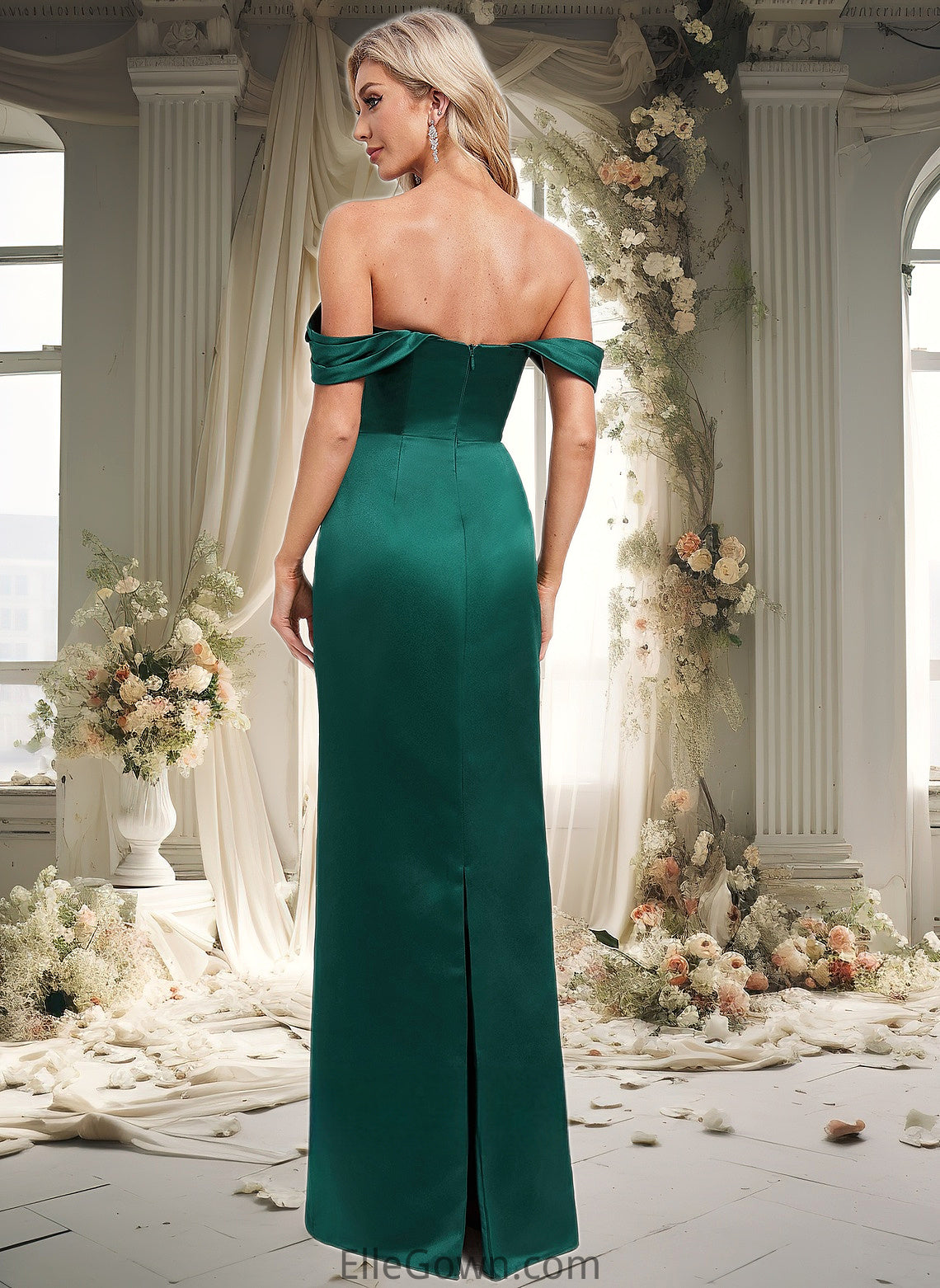 India Sheath/Column Off the Shoulder Floor-Length Satin Bridesmaid Dress DEP0025815