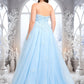 Olga Ball-Gown/Princess Straight Sweep Train Tulle Prom Dresses With Sequins Appliques Lace DEP0025864