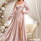 Iyana A-line V-Neck Floor-Length Stretch Satin Prom Dresses DEP0025880