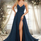 Noelle A-line V-Neck Floor-Length Chiffon Prom Dresses With Pleated DEP0025830