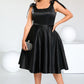 Dana A-line Square Knee-Length Satin Homecoming Dress With Bow DEP0020556