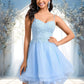 Mildred A-line V-Neck Short Lace Tulle Homecoming Dress With Rhinestone Sequins DEP0025658