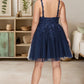 Gracie A-line V-Neck Short/Mini Tulle Homecoming Dress With Sequins DEP0020548