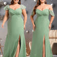 Savanah Trumpet/Mermaid Off the Shoulder V-Neck Floor-Length Chiffon Bridesmaid Dress DEP0025810