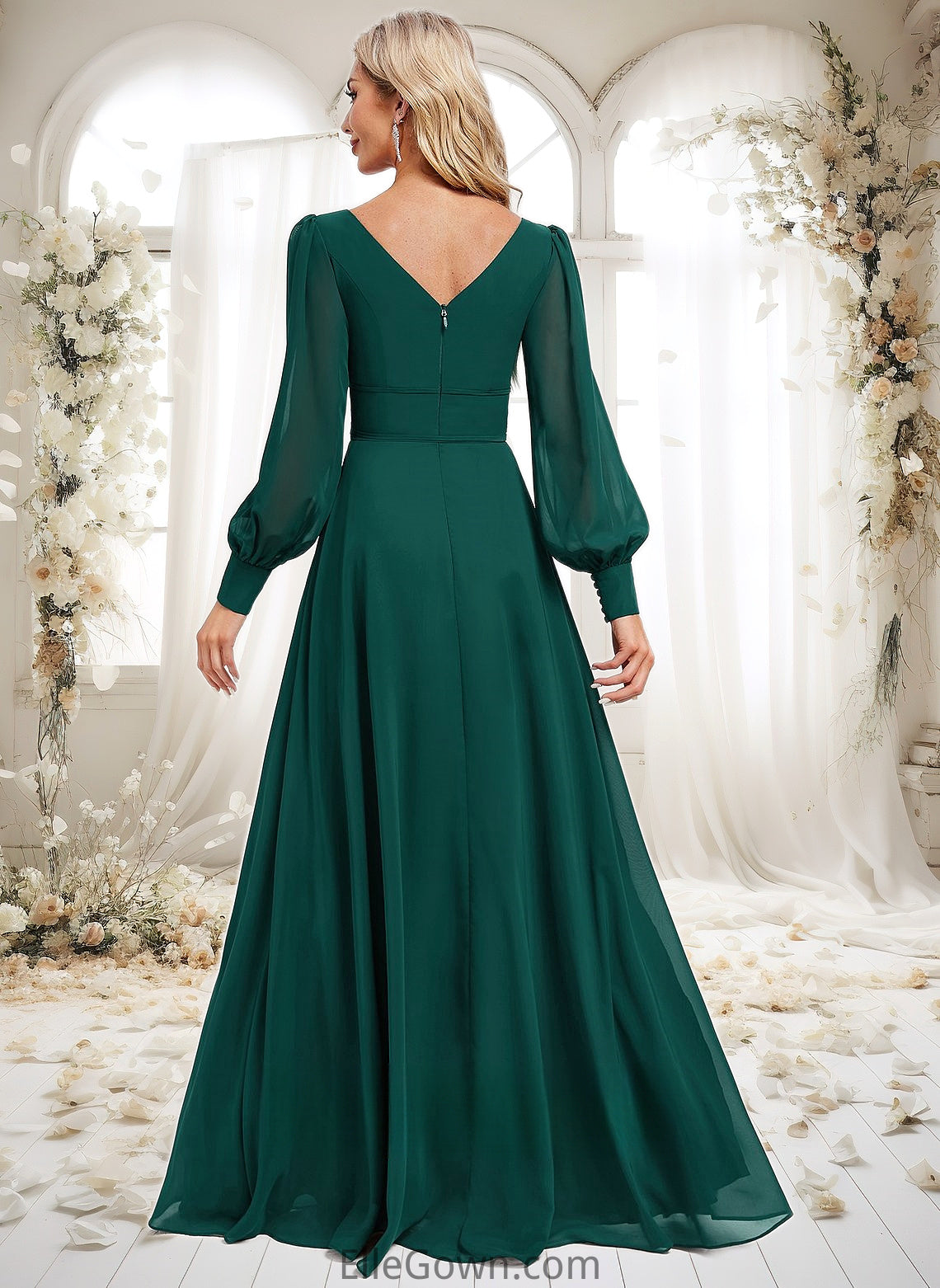 Alannah A-line V-Neck Floor-Length Chiffon Bridesmaid Dress DEP0025816