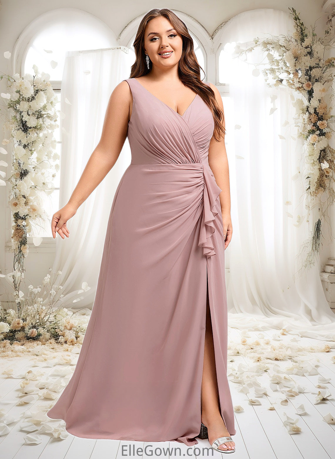 Erica A-line V-Neck Floor-Length Chiffon Bridesmaid Dress DEP0025820