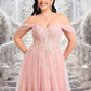 Dalia A-line Sweetheart Off the Shoulder Floor-Length Tulle Floral Lace Prom Dresses With Appliques Lace DEP0025870