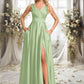 Susie A-line V-Neck Floor-Length Satin Prom Dresses DEP0025877