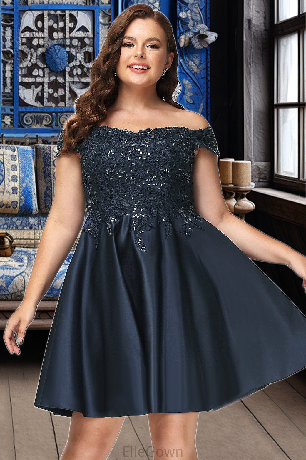 Marin A-line Off the Shoulder Short/Mini Satin Homecoming Dress DEP0020552