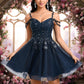 Kelsie A-line V-Neck Short Tulle Lace Homecoming Dress With Sequins DEP0025642