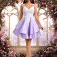 Anabel A-line V-Neck Short Satin Homecoming Dress With Appliques Lace DEP0025696