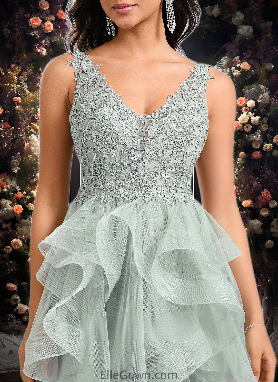 Brooklynn Ball-Gown/Princess V-Neck Short Tulle Lace Homecoming Dress DEP0025671