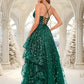 Finley Ball-Gown/Princess V-Neck Floor-Length Lace Floral Prom Dresses With Sequins DEP0025838