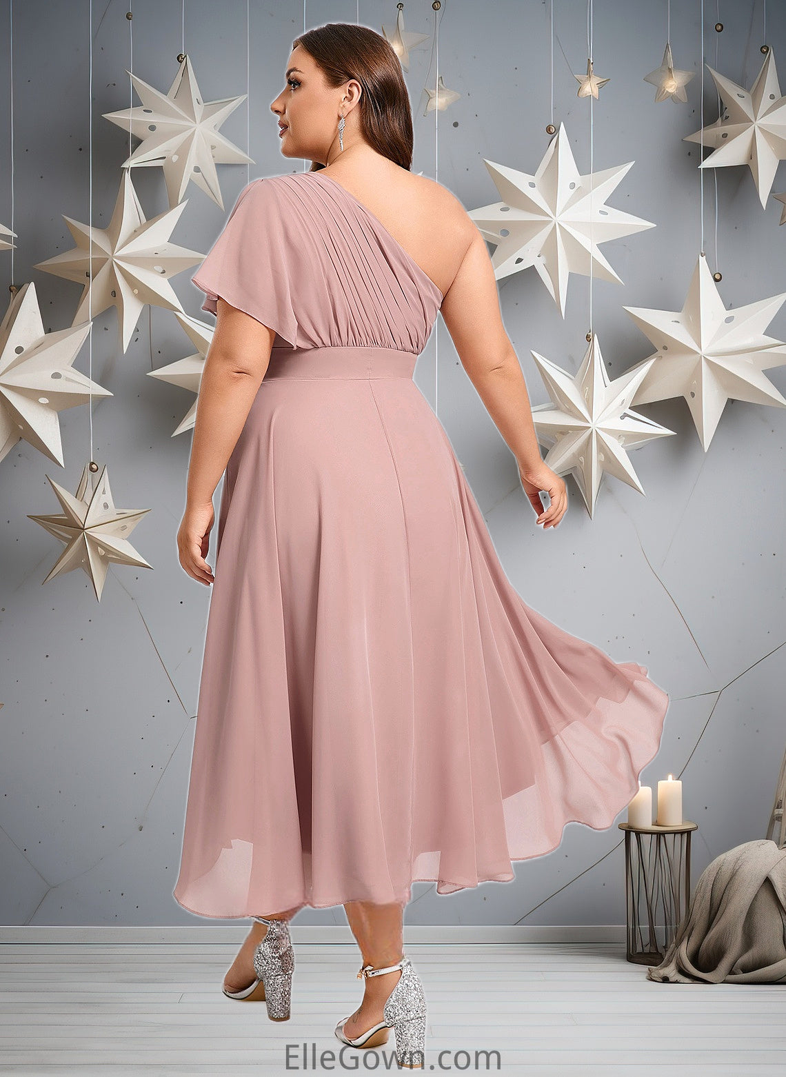 Peggie A-line One Shoulder Asymmetrical Chiffon Bridesmaid Dress With Ruffle DEP0025819