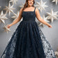 Kelsie A-line Square Floor-Length Organza Lace Floral Prom Dresses With Sequins DEP0025844