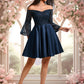 Danica A-line Off the Shoulder Short Satin Homecoming Dress With Sequins DEP0025651