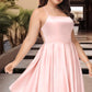 Brooklyn A-line Square Short/Mini Satin Homecoming Dress DEP0020544