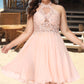 Hortensia A-line Halter Knee-Length Chiffon Homecoming Dress With Beading DEP0020541