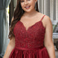 Jimena A-line V-Neck Short/Mini Lace Satin Homecoming Dress With Beading DEP0020554