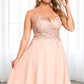 Isabella A-line V-Neck Knee-Length Chiffon Lace Homecoming Dress DEP0020527