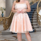 Helga A-line Square Knee-Length Tulle Homecoming Dress With Beading DEP0020543