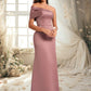 Lillian A-line Asymmetrical Off the Shoulder Floor-Length Satin Prom Dresses DEP0025884