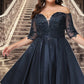 Carla A-line Off the Shoulder Asymmetrical Lace Satin Homecoming Dress With Sequins DEP0020580