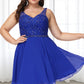 Micah A-line V-Neck Short/Mini Chiffon Lace Homecoming Dress With Beading DEP0020563