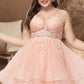 Trudie A-line V-Neck Short/Mini Lace Tulle Homecoming Dress DEP0020524