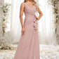 Erica A-line V-Neck Floor-Length Chiffon Bridesmaid Dress DEP0025820