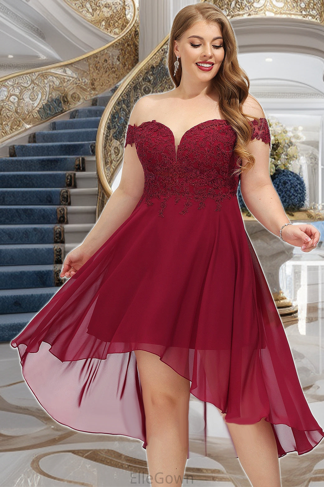 Hayley A-line Off the Shoulder Asymmetrical Chiffon Homecoming Dress With Beading DEP0020582