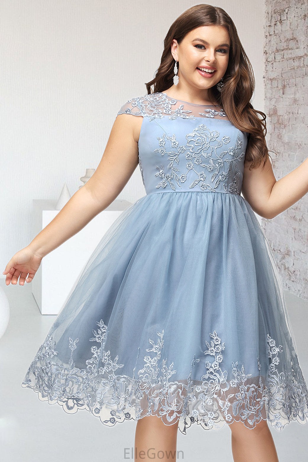 Akira A-line Scoop Knee-Length Lace Tulle Homecoming Dress With Sequins DEP0020579